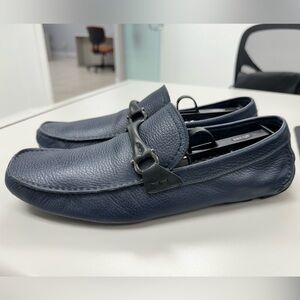 Salvatore Ferragamo Grandprix Blue Leather Drivers US 8.5 EE Made in Italy